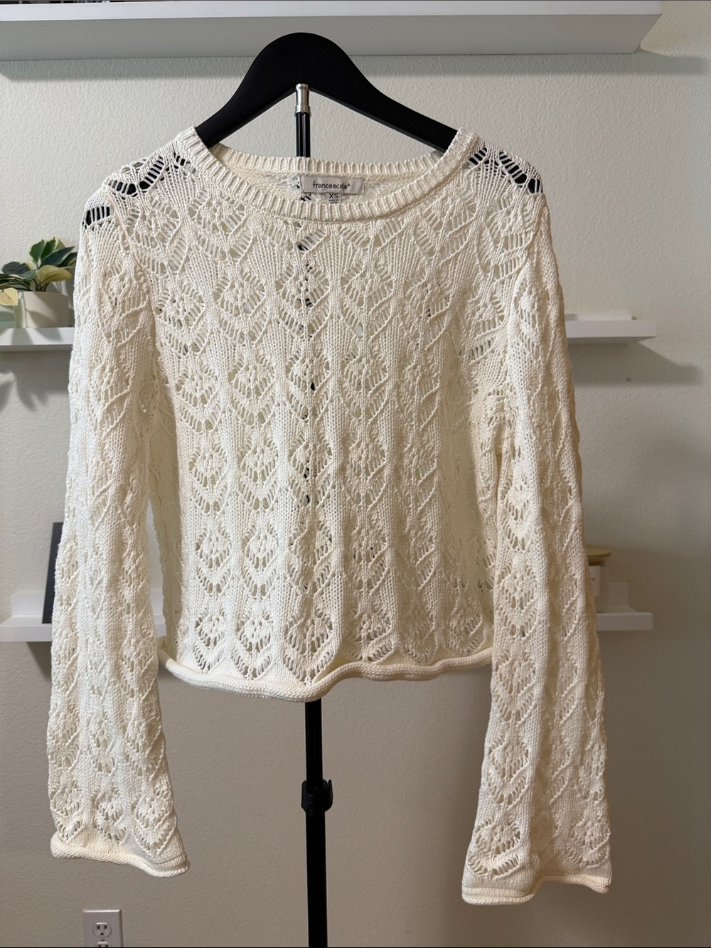 Francesca's Collections Cream Open-Knit Crewneck Sweater